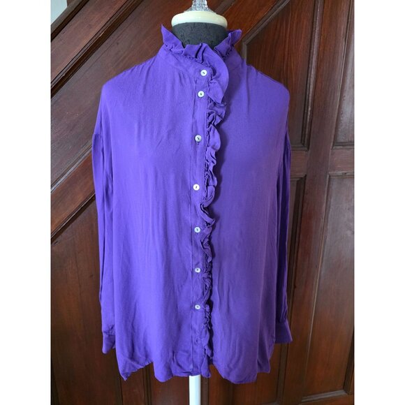 Zara Womens Ruffled Button-Down Blouse Purple Medium - Picture 1 of 8
